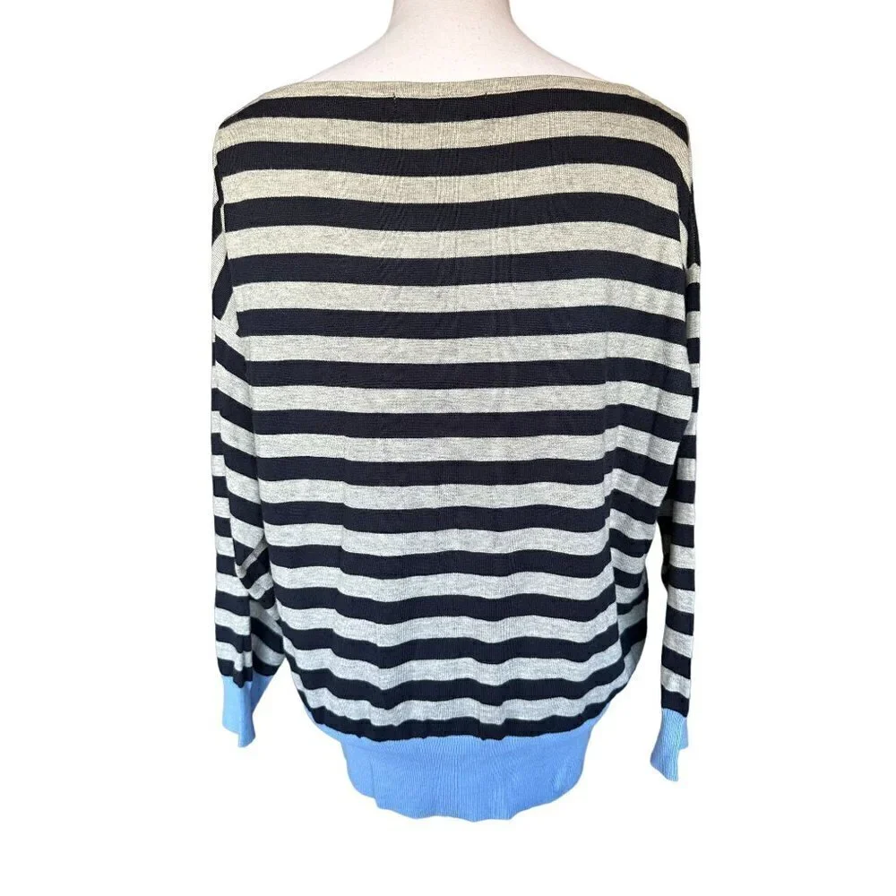 Michael Kors Sweater Womens Blue Gray Stripes Sz XL Long Sleeve Pullover